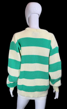 Load image into Gallery viewer, Mannequin wearing a green and white striped sweater against a plain background