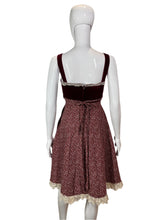 Load image into Gallery viewer, 1970's Maroon Velvet & Cotton Gunne Sax Dress Size XS