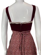 Load image into Gallery viewer, 1970's Maroon Velvet & Cotton Gunne Sax Dress Size XS