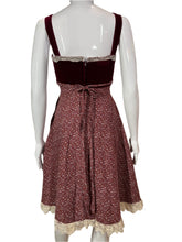 Load image into Gallery viewer, 1970's Maroon Velvet & Cotton Gunne Sax Dress Size XS