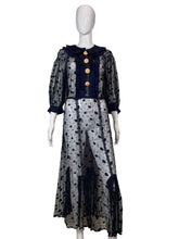 Load image into Gallery viewer, 1930's Navy Embroidered Tulle Dress Size M