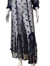 Load image into Gallery viewer, 1930's Navy Embroidered Tulle Dress Size M