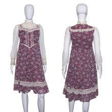 Load image into Gallery viewer, 1970's Purple Floral Hippie Prairie Dress - Size S