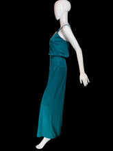 Load image into Gallery viewer, Algo teal macrame bust jumpsuit on a mannequin.