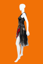 Load image into Gallery viewer, 1920s Satin Drop Waist Dress with Floral Appliqué and Tulle Skirt – Size S