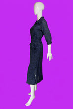 Load image into Gallery viewer, 1930s Blue and Black Abstract Floral Dress with Belt – Size M