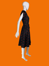 Load image into Gallery viewer, 1940s Cherry Embroidered Taffeta Dress with Belt – Size M