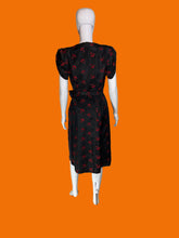 Load image into Gallery viewer, 1940s Cherry Embroidered Taffeta Dress with Belt – Size M
