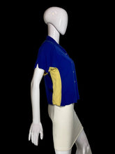 Load image into Gallery viewer, 1950s Wings Blue and Yellow Bowling Shirt – Size S
