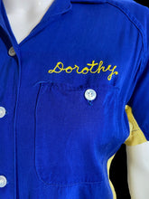Load image into Gallery viewer, 1950s Wings Blue and Yellow Bowling Shirt – Size S