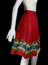 Load image into Gallery viewer, 1950s Striped Floral Paisley Border Print A-Line Skirt with Sash – Size M