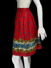 Load image into Gallery viewer, 1950s Striped Floral Paisley Border Print A-Line Skirt with Sash – Size M