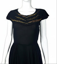 Load image into Gallery viewer, 1940's Black Rayon Evening Dress with Sequined Collar Size S
