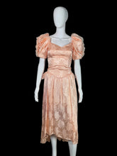 Load image into Gallery viewer, 1980's Peach Brocade Formal Dress Size XS