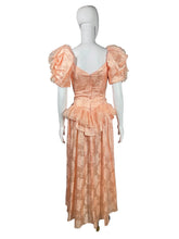 Load image into Gallery viewer, 1980's Peach Brocade Formal Dress Size XS