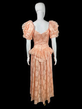 Load image into Gallery viewer, 1980's Peach Brocade Formal Dress Size XS