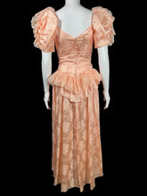 Load image into Gallery viewer, 1980's Peach Brocade Formal Dress Size XS
