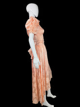 Load image into Gallery viewer, 1980's Peach Brocade Formal Dress Size XS