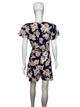 Load image into Gallery viewer, 1990's Navy and Pink Floral Romper size M