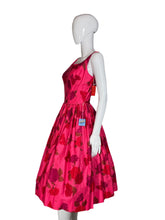 Load image into Gallery viewer, 1950's NWT Deadstock Rose Print Fit and Flare Party Dress Size S
