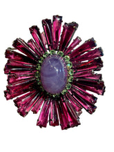 Load image into Gallery viewer, Decorative brooch with pink and green gemstones on a light gray background