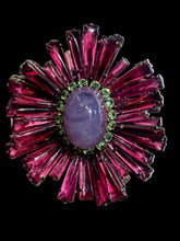 Load image into Gallery viewer, Decorative brooch with pink and green gemstones on a light gray background