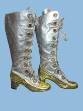Load image into Gallery viewer, Metallic silver and gold boots with decorative grommets