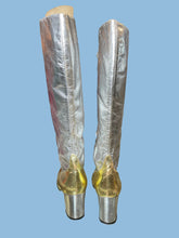 Load image into Gallery viewer, Back view of silver and gold knee high boots