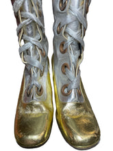 Load image into Gallery viewer, Pair of gold and silver shoes with laces