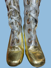 Load image into Gallery viewer, Pair of gold and silver shoes with laces