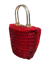 Load image into Gallery viewer, Red woven handbag with gold accents