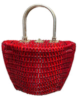 Load image into Gallery viewer, Red woven handbag with decorative elements