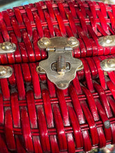 Load image into Gallery viewer, Close-up of a red woven basket with metal clasps