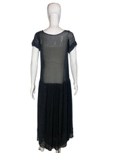 Load image into Gallery viewer, 1920's Black Beaded Chiffon Evening Dress Size M/L