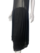 Load image into Gallery viewer, 1920's Black Beaded Chiffon Evening Dress Size M/L