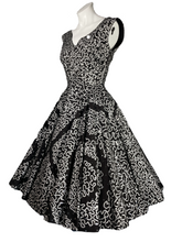 Load image into Gallery viewer, 1950's Black and Silver Painted Mexican Party Dress Size S