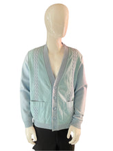 Load image into Gallery viewer, 1970’s Baby Blue St. Croix Wool and Suede Cardigan
