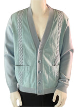 Load image into Gallery viewer, 1970’s Baby Blue St. Croix Wool and Suede Cardigan