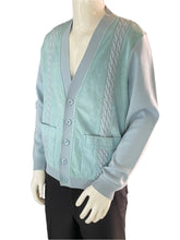 Load image into Gallery viewer, 1970’s Baby Blue St. Croix Wool and Suede Cardigan