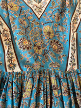 Load image into Gallery viewer, 1950's Teal Cotton All-Over Print Fit and Flare Day Dress Size M