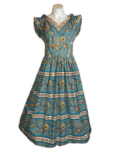 Load image into Gallery viewer, 1950's Teal Cotton All-Over Print Fit and Flare Day Dress Size M