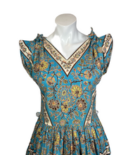 Load image into Gallery viewer, 1950's Teal Cotton All-Over Print Fit and Flare Day Dress Size M