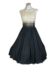 Load image into Gallery viewer, 1950's Black and White Chiffon Party Dress With Sequin Detail Size S