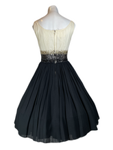 Load image into Gallery viewer, 1950's Black and White Chiffon Party Dress With Sequin Detail Size S