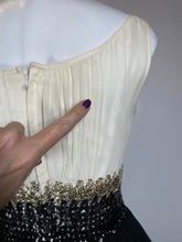 Load image into Gallery viewer, 1950's Black and White Chiffon Party Dress With Sequin Detail Size S