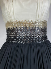 Load image into Gallery viewer, 1950's Black and White Chiffon Party Dress With Sequin Detail Size S