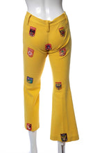Load image into Gallery viewer, 1970&#39;s Garland Yellow and International Patch Detail Flared Leg Pants Size 28
