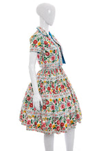 Load image into Gallery viewer, 1950's Miss Serbin White and Multicolor Floral Print Sun Dress Duo Size S