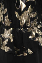 Load image into Gallery viewer, 1980's Patra Black Chiffon and Gold Lamé Floral Motif Dress Size M