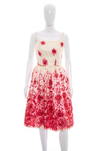 Load image into Gallery viewer, 1950's Ivory and Pink Printed Party Dress Size S